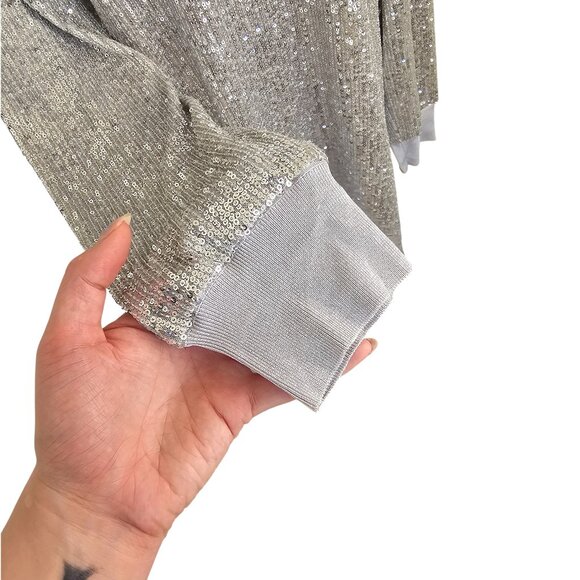 All Saints Juela Mini Sequin Silver Long Sleeve Dress Sz L - Picture 3 of 10